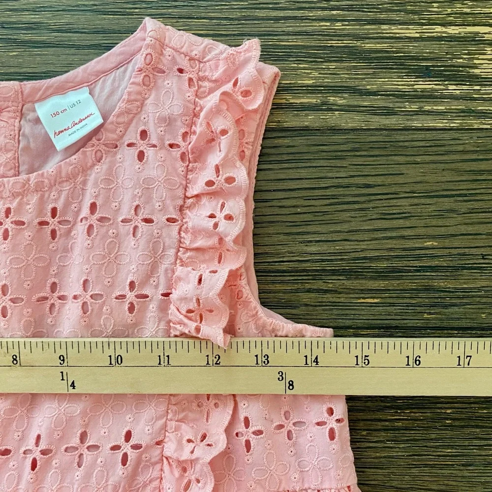 Hanna Andersson Top Girls 12 Pink Airy Eyelet Lined Swing Shirt 150 cm EUC